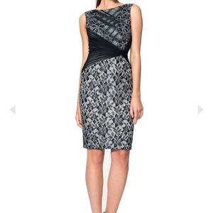 NWT Tadashi Shoji Black embroidered tulle and pleated tulle dress